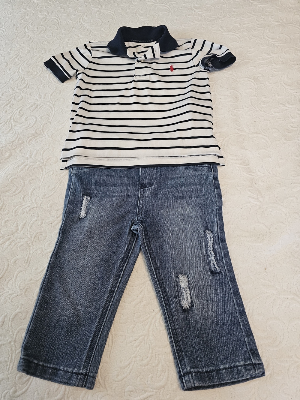Ralph Lauren Boys' Navy & White Stripe Polo / Blue Denim Jeans(First Impresions)